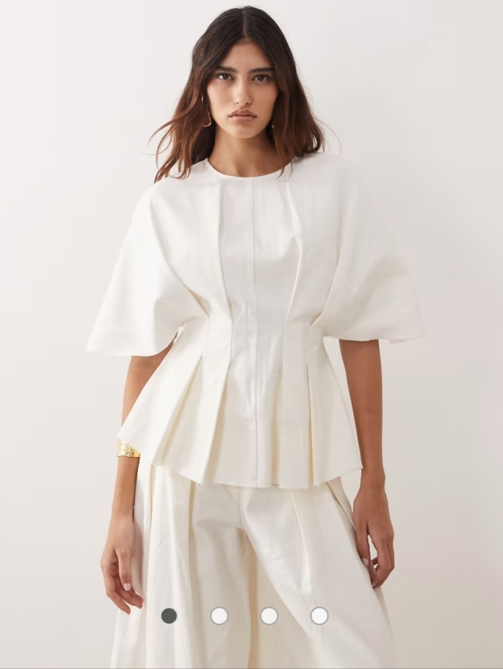 ARRANGE WHITE CURVE PLEATED CINCHED WAIST TEE UNDONE HEM NWT SIZE 14